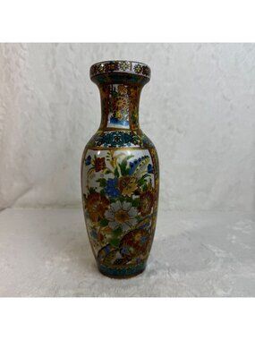 Vintage Porcelain Vase With Intricate Floral Design Hand-Painted Made In China